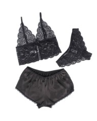 SUBBLIME - 953928 CHEMISIER DE NUIT EN SOIE ET DENTELLE + CULOTTE NOIRE L/XL