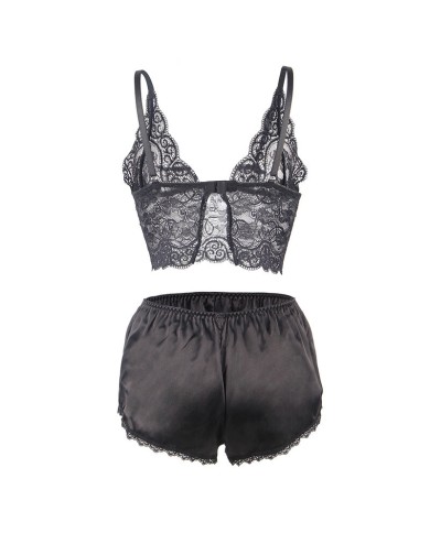 SUBBLIME - 953928 CHEMISIER DE NUIT EN SOIE ET DENTELLE + CULOTTE NOIRE L/XL