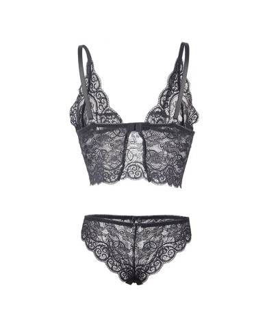 SUBBLIME - 953928 CHEMISIER DE NUIT EN SOIE ET DENTELLE + CULOTTE NOIRE L/XL