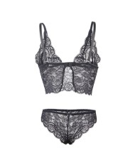 SUBBLIME - 953928 CHEMISIER DE NUIT EN SOIE ET DENTELLE + CULOTTE NOIRE L/XL