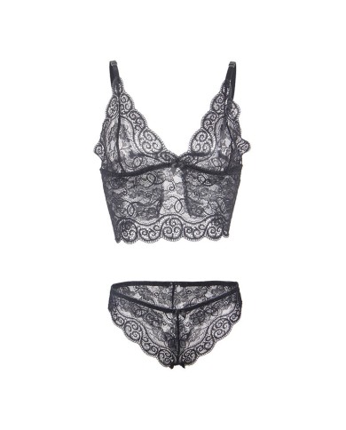 SUBBLIME - 953928 CHEMISIER DE NUIT EN SOIE ET DENTELLE + CULOTTE NOIRE L/XL
