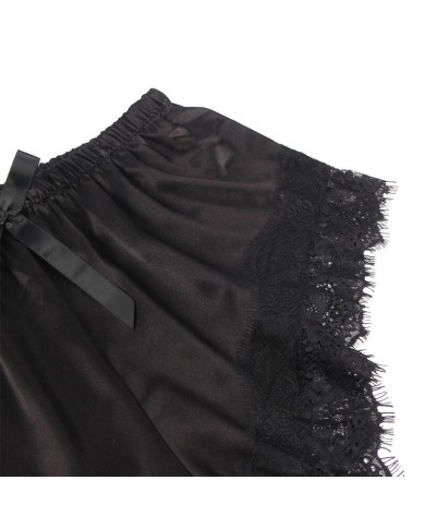 SUBBLIME - 953942 CHEMISE DE NUIT DÉCONTRACTÉE EN SOIE + PANTALON EN DENTELLE NOIR L/XL
