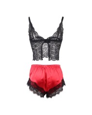 SUBBLIME - 953959 CHEMISE DE NUIT DÉCONTRACTÉE EN SOIE + PANTALON EN DENTELLE NOIR/ROUGE S/M