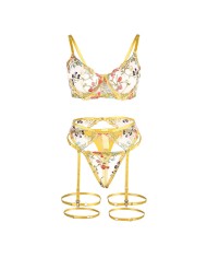 SUBBLIME - 954352 SOUTIEN-GORGE + STRING + PORTE-JARRETELLES MOTIF FLORAL JAUNE L/XL
