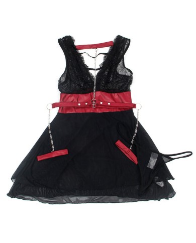 SUBBLIME - 954420 ROBE BONDAGE EN DENTELLE NOIRE S/M
