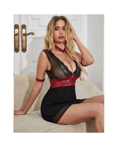 SUBBLIME - 954437 ROBE BONDAGE EN DENTELLE NOIRE L/XL