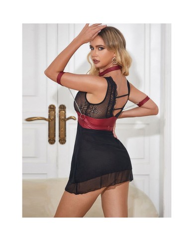SUBBLIME - 954437 ROBE BONDAGE EN DENTELLE NOIRE L/XL