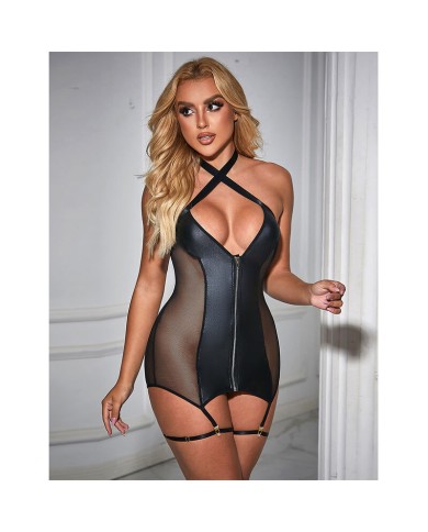 SUBBLIME - 954451 ROBE SEXY EN MAILLE CUIR NOIR L/XL
