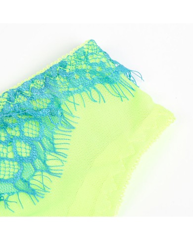 SUBBLIME - 955311 ENSEMBLE SOUTIEN-GORGE AVEC LIGNES DENTELLE ET JARRETELLE VERT ET BLEU S/M