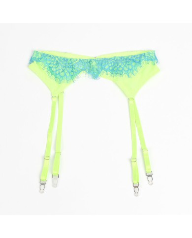 SUBBLIME - 955311 ENSEMBLE SOUTIEN-GORGE AVEC LIGNES DENTELLE ET JARRETELLE VERT ET BLEU S/M