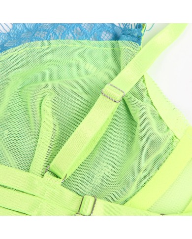 SUBBLIME - 955328 ENSEMBLE SOUTIEN-GORGE AVEC LIGNES DENTELLE ET JARRETELLE VERT ET BLEU L/XL
