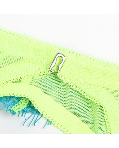 SUBBLIME - 955328 ENSEMBLE SOUTIEN-GORGE AVEC LIGNES DENTELLE ET JARRETELLE VERT ET BLEU L/XL