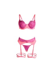 SUBBLIME - 955359 ENSEMBLE SOUTIEN-GORGE AVEC DENTELLE ET LIENS JARRETELLES ROSE ET VIOLET S/M