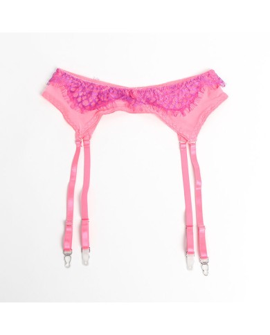 SUBBLIME - 955359 ENSEMBLE SOUTIEN-GORGE AVEC DENTELLE ET LIENS JARRETELLES ROSE ET VIOLET S/M