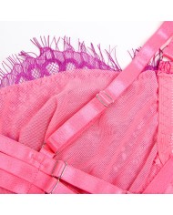 SUBBLIME - 955366 ENSEMBLE SOUTIEN-GORGE AVEC LIGNES DE DENTELLE ET JARRETELLES ROSE ET VIOLET L/XL