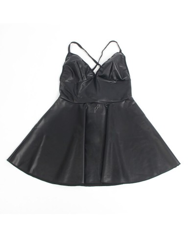 SUBBLIME - 955373 ROBE À BRETELLES EN CUIR NOIR S/M