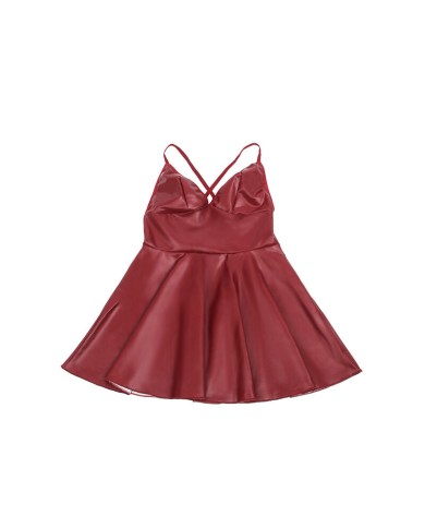 SUBBLIME - 955397 ROBE À BRETELLES EN CUIR BORDEAUX S/M