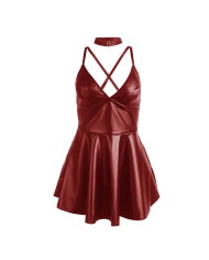 SUBBLIME - 955403 ROBE À BRETELLES EN CUIR BORDEAUX L/XL