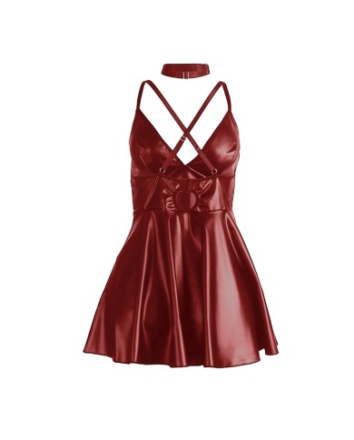 SUBBLIME - 955403 ROBE À BRETELLES EN CUIR BORDEAUX L/XL