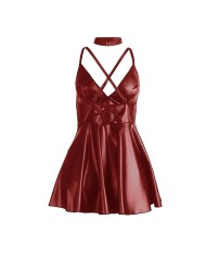 SUBBLIME - 955403 ROBE À BRETELLES EN CUIR BORDEAUX L/XL
