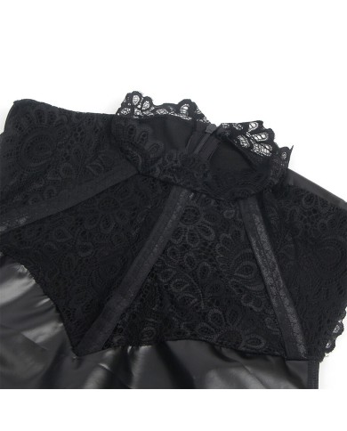 SUBBLIME - 957544 ROBE EN CUIR COL DENTELLE NOIRE S/M