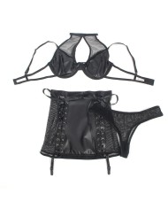 SUBBLIME - 957582 ENSEMBLE SOUTIEN-GORGE ET JUPE EN CUIR NOIR S/M
