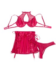 SUBBLIME - 957605 ENSEMBLE SOUTIEN-GORGE ET JUPE EN CUIR ROUGE S/M