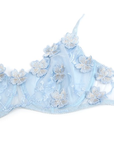 SUBBLIME - 957629 ENSEMBLE SOUTIEN-GORGE ET CULOTTE BRODÉS DE FLEURS BLEU CIEL S/M