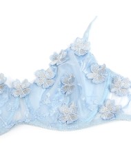 SUBBLIME - 957629 ENSEMBLE SOUTIEN-GORGE ET CULOTTE BRODÉS DE FLEURS BLEU CIEL S/M