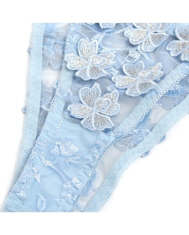 SUBBLIME - 957629 ENSEMBLE SOUTIEN-GORGE ET CULOTTE BRODÉS DE FLEURS BLEU CIEL S/M