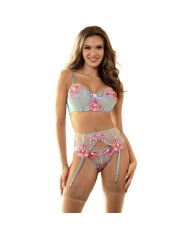 SUBBLIME - 957643 ENSEMBLE SOUTIEN-GORGE ET PORTE-JARRETELLES BRODÉ FLEURS ROSE S/M