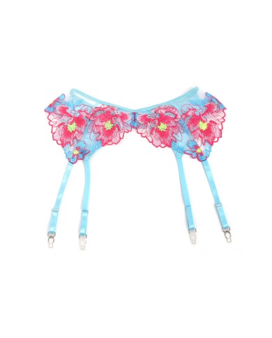 SUBBLIME - 957643 ENSEMBLE SOUTIEN-GORGE ET PORTE-JARRETELLES BRODÉ FLEURS ROSE S/M