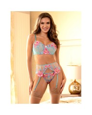 SUBBLIME - 957643 ENSEMBLE SOUTIEN-GORGE ET PORTE-JARRETELLES BRODÉ FLEURS ROSE S/M