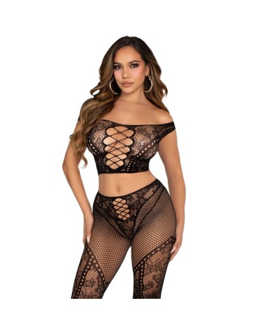 LEG AVENUE - CROP TOP ET LEGGING RÉSILLE ÉPAULES DÉNUDÉES NOIR