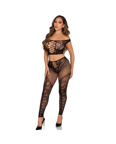 LEG AVENUE - CROP TOP ET LEGGING RÉSILLE ÉPAULES DÉNUDÉES NOIR