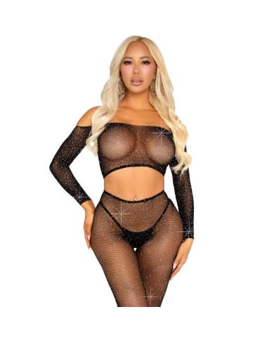 LEG AVENUE - CROP TOP ET LEGGING RÉSILLE AVEC STRASS NOIR