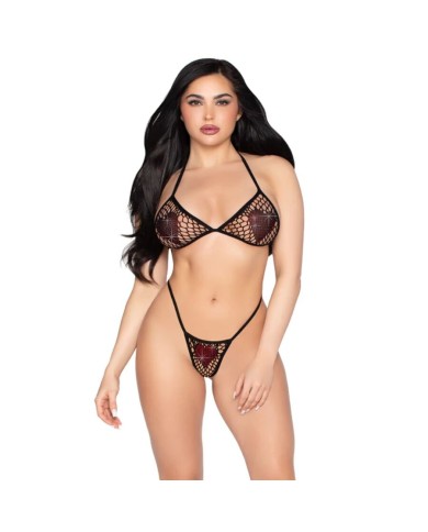 LEG AVENUE - 86147 SOUTIEN-GORGE ET STRING EN RÉSILLE NOIRS - TAILLE UNIQUE