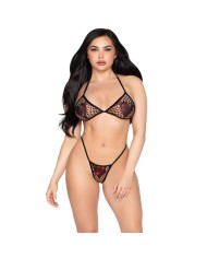 LEG AVENUE - 86147 SOUTIEN-GORGE ET STRING EN RÉSILLE NOIRS - TAILLE UNIQUE