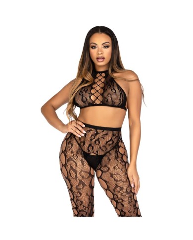 LEG AVENUE - 89372 CROP TOP ET COLLANTS SANS ENTREJAMBE NOIRS - TAILLE UNIQUE