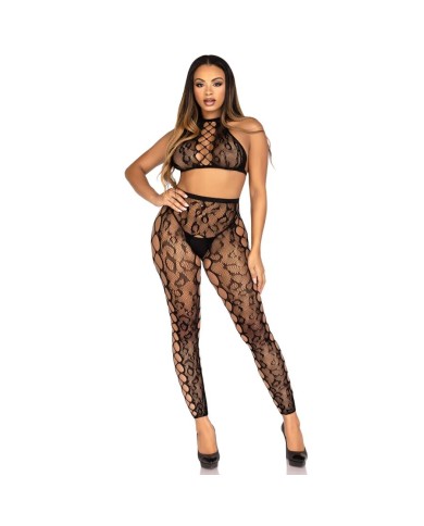 LEG AVENUE - 89372 CROP TOP ET COLLANTS SANS ENTREJAMBE NOIRS - TAILLE UNIQUE