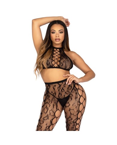 LEG AVENUE - 89372 CROP TOP ET COLLANTS SANS ENTREJAMBE NOIRS - TAILLE UNIQUE