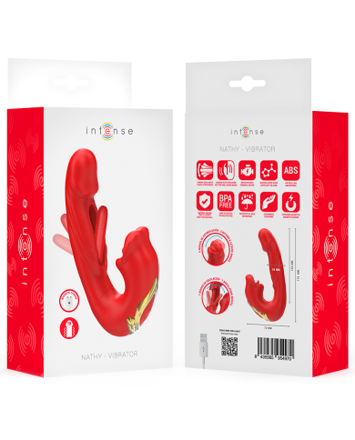 INTENSE - NATHY DOUBLE VIBRATEUR AVEC BOUCHE STIMULANTE MULTIFONCTION ROUGE