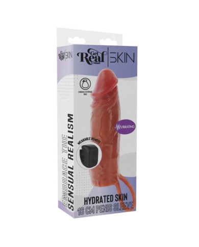 GET REAL - MANCHON PÉNIS VIBRANT EN SILICONE HYDRATANT CARAMEL 16 CM