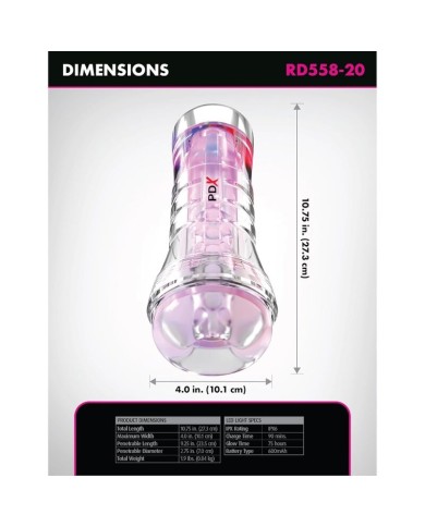 PDX ELITE - VIEWTUBE XXL LED TRANSPARENT STROKER 27,3 CM