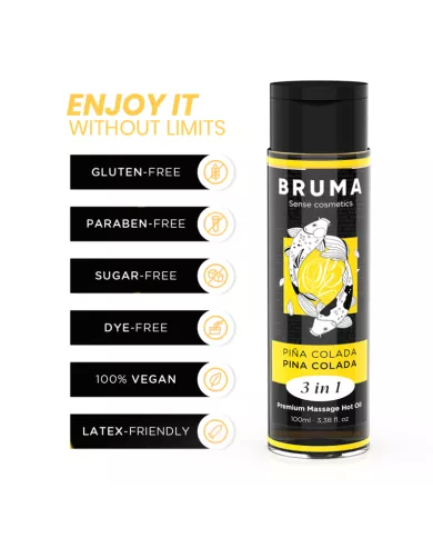 BRUMA - HUILE DE MASSAGE PREMIUM EFFET CHALEUR SAVEUR PINA COLADA 3 EN 1 - 100 ML