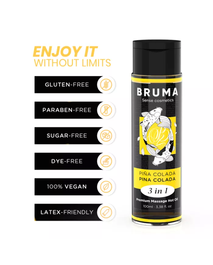 BRUMA - HUILE DE MASSAGE PREMIUM EFFET CHALEUR SAVEUR PINA COLADA 3 EN 1 - 100 ML