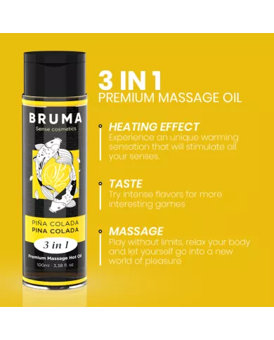 BRUMA - HUILE DE MASSAGE PREMIUM EFFET CHALEUR SAVEUR PINA COLADA 3 EN 1 - 100 ML