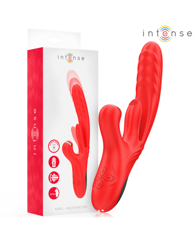 INTENSE - KAROL VIBRATEUR MULTIFONCTION POUSSÉE & STIMULATION & ONDES STIMULANTES ROUGE