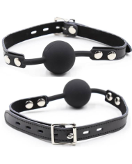OHMAMA FETISH - BÂILLON BALLE EN SILICONE AVEC CEINTURE EN CUIR (CADENAS INCLUS)