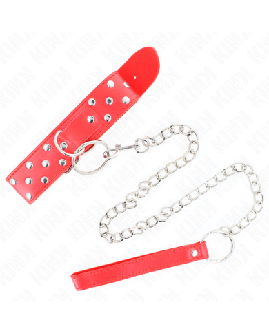 KINK - COLLIER RIVET ANNEAU AVEC CEINTURE 65 CM ROUGE AJUSTABLE 36-50 CM X 3,8 CM